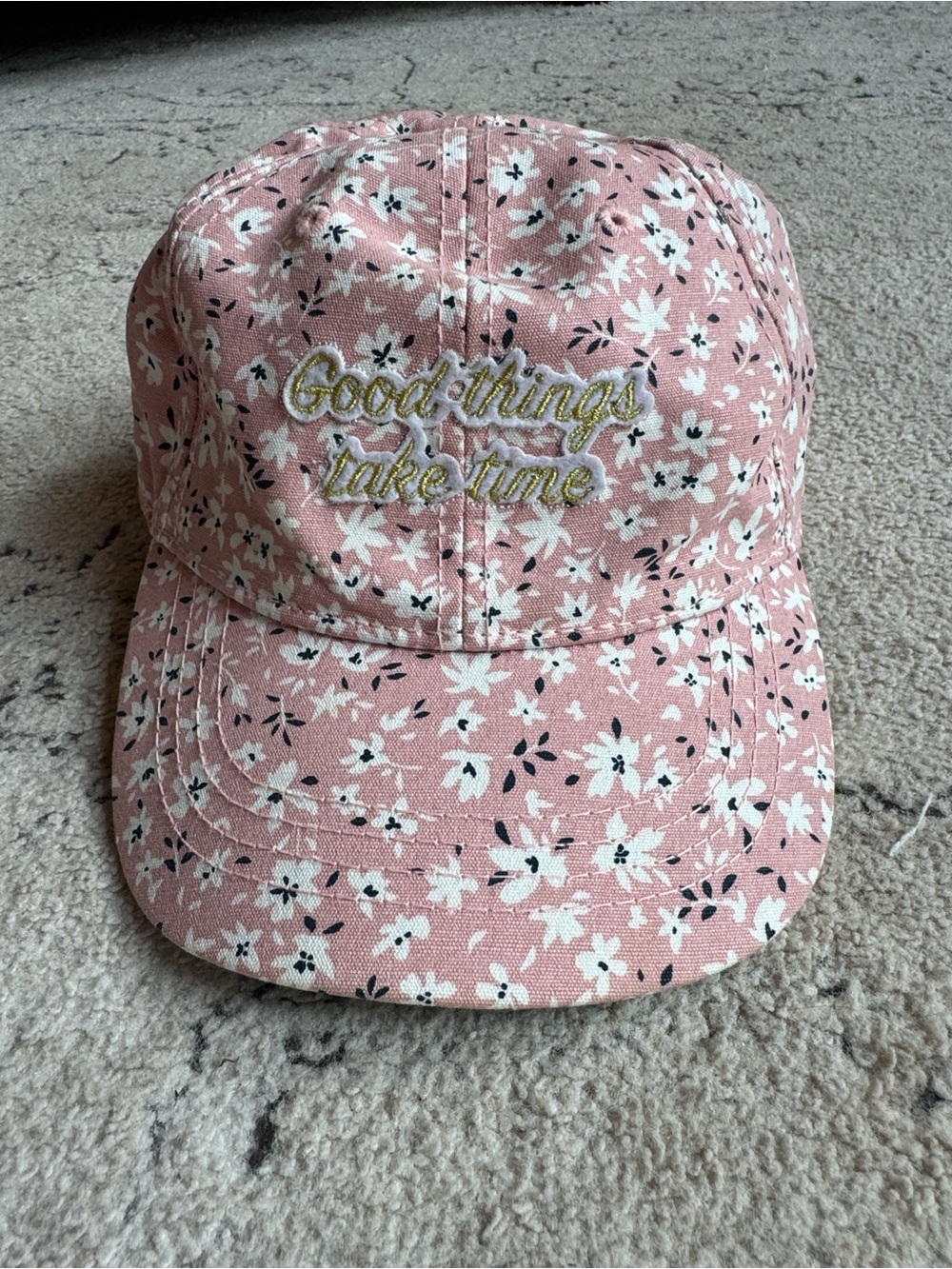 Time and Tru Pink Floral Kids Baseball Cap with Embroidered Slogan